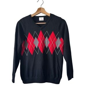 Hanna Andersson Kids Black Argyle V Neck Sweater Size 10 - 140 Cotton